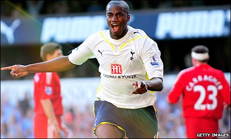 Sebastien Bassong scores the winner on his debut for Spurs in the 2-1 win over Liverpool