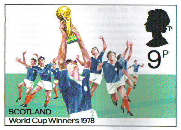 Unissued Royal Mail stamp design prepared for release if Scotland had won the 1978 World Cup Finals in Argentina