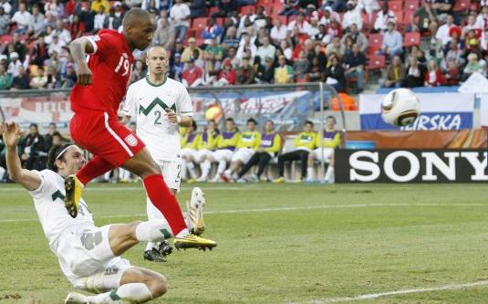 Jermain Defoe scores England's winner in the 2010 World Cup Finals against Slovenia