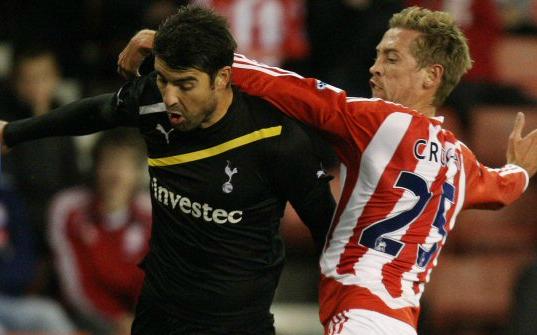 Vedran Corluka in action for Tottenham Hotspur against Stoke City, Carling Cup, September 2011