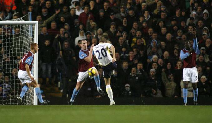 Michael Dawson scores Spurs' equaliser at Villa Park