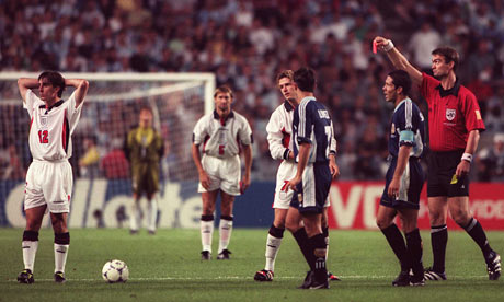 David Beckham sees red, England v Argentina