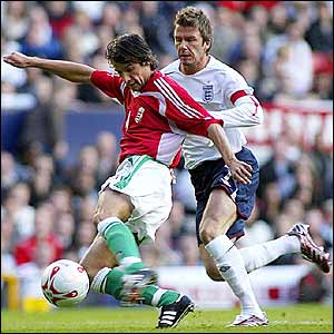 David Beckham for England against Hungary