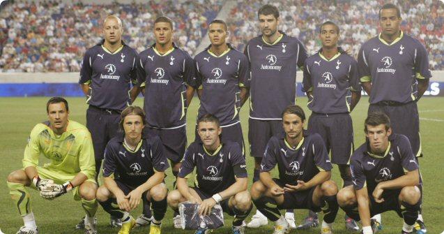 Spurs starting XI v New York Red Bulls: Back Row - Hutton, Walker, Jenas, Corluka, Naughton, Huddlestone. Front row - Cudicini, Modric, Keane (c), Kranjcar, Bale.