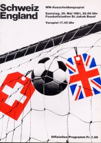 Switzerland v England Match Programme, May 1981