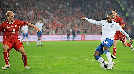 Darren Bent scores for England against Switzerland
