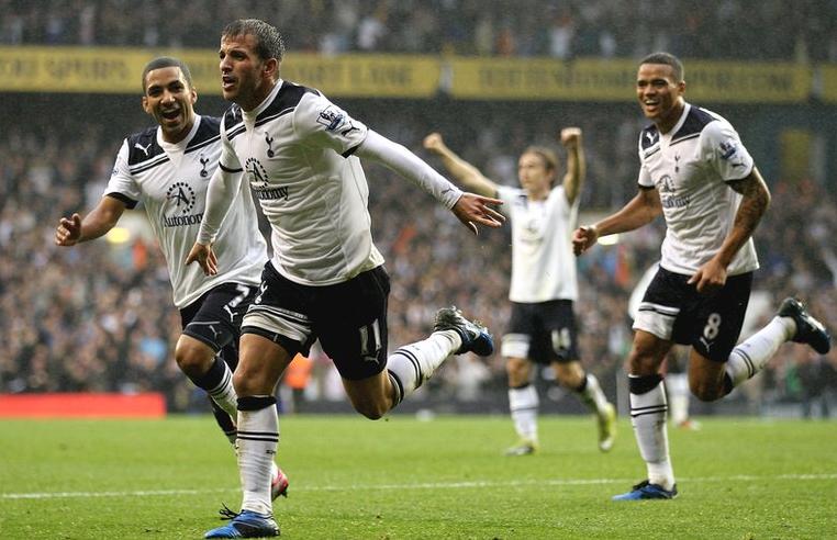 Rafael Van der Vaart celebrates his second goal against Aston Villa, October 2010