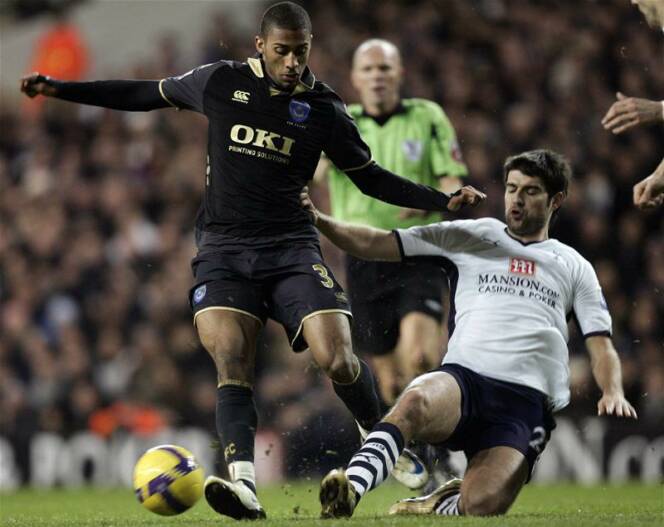 Vedran Corluka in action against Portsmouth