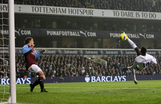 Emmanuel Adebayor scored twice for Spurs in a 2-0 win against Aston Villa, November 2011