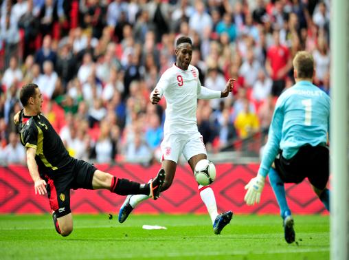 Danny Welbeck scores the winner for England against Belgium, Wembley June 2012
