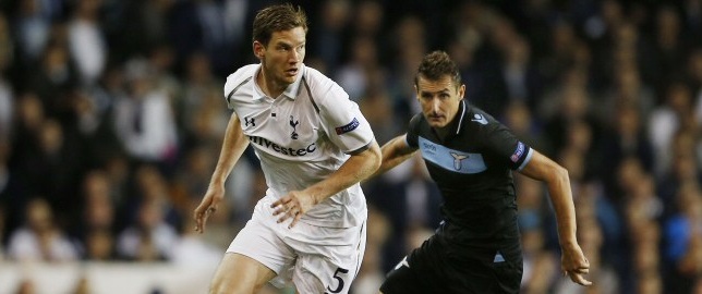 Jan Vertonghen in action for Tottenham Hotspur v Lazio, September 2012