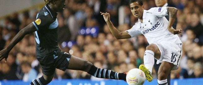 Kyle Naughton in action for Tottenham Hotspur v Lazio, September 2012