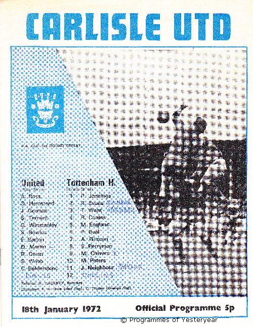 Carlisle United v Tottenham Hotspur, January 1972